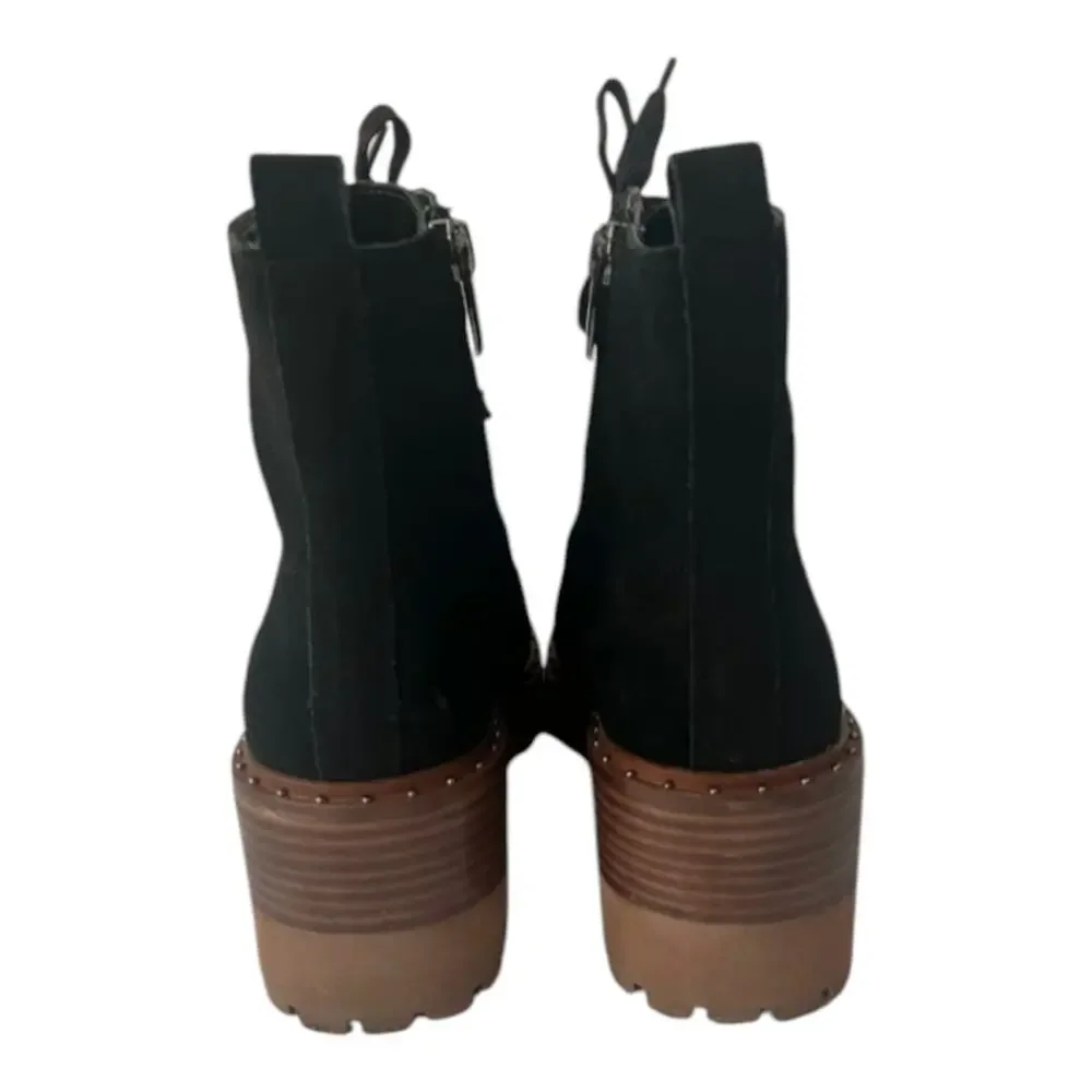 Vince Camuto Debsen Black Suede Croc Lug Sole Platform Combat Boot Lace Up 8.5